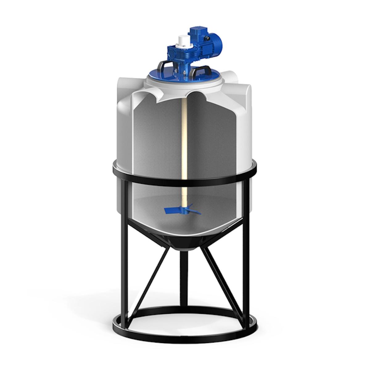 Конусная емкость K 200 л (белая) с лопастной мешалкой в обрешеткой 