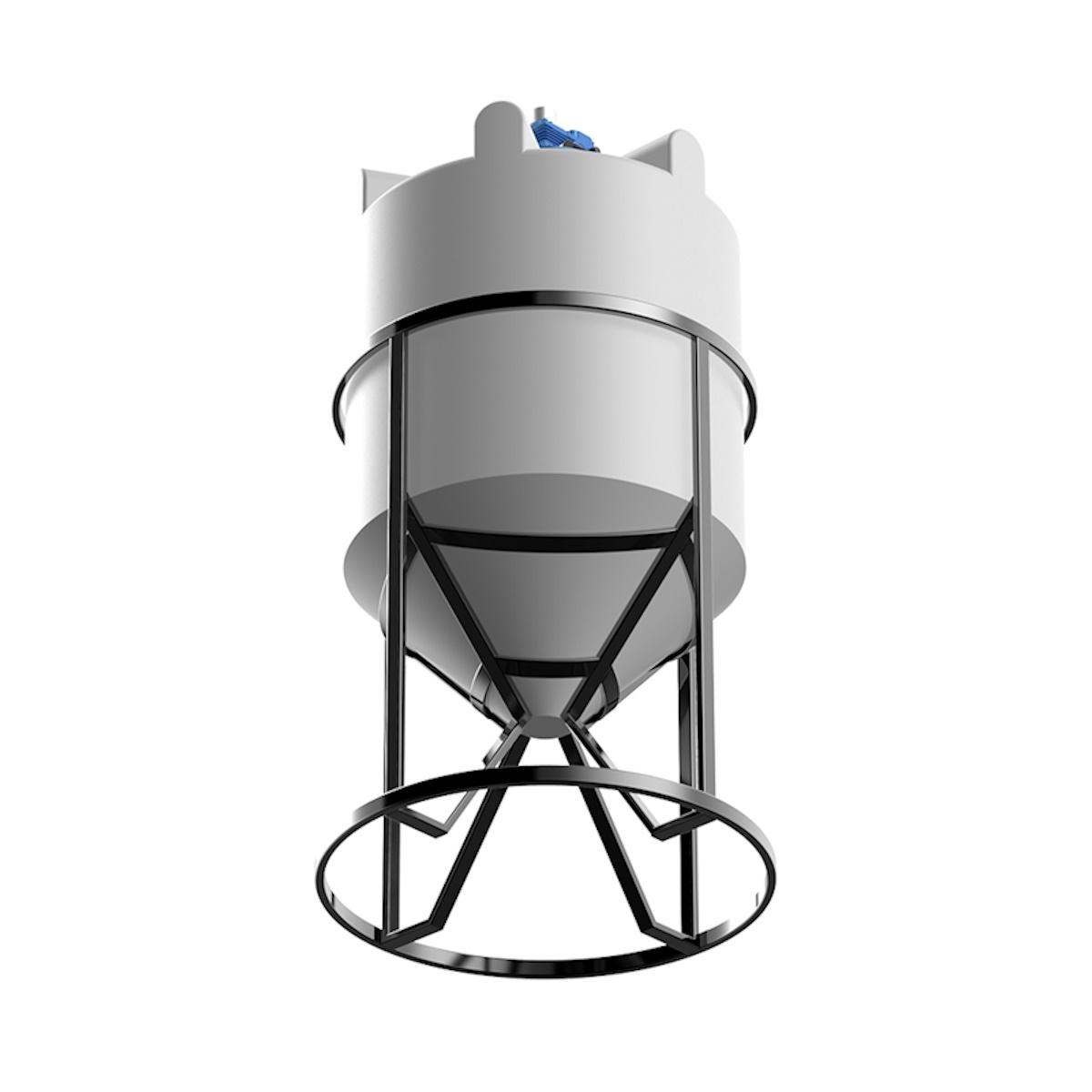 Конусная емкость K 500 л (белая) с лопастной мешалкой в обрешеткой 