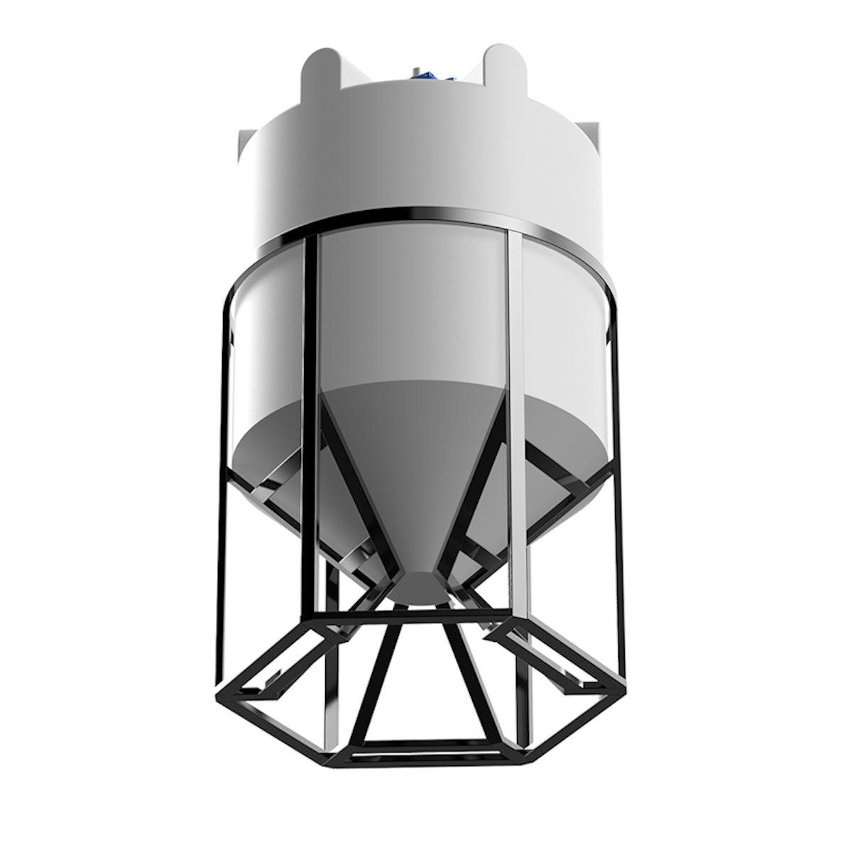 Конусная емкость K 2000 л (белая) с лопастной мешалкой в обрешеткой 
