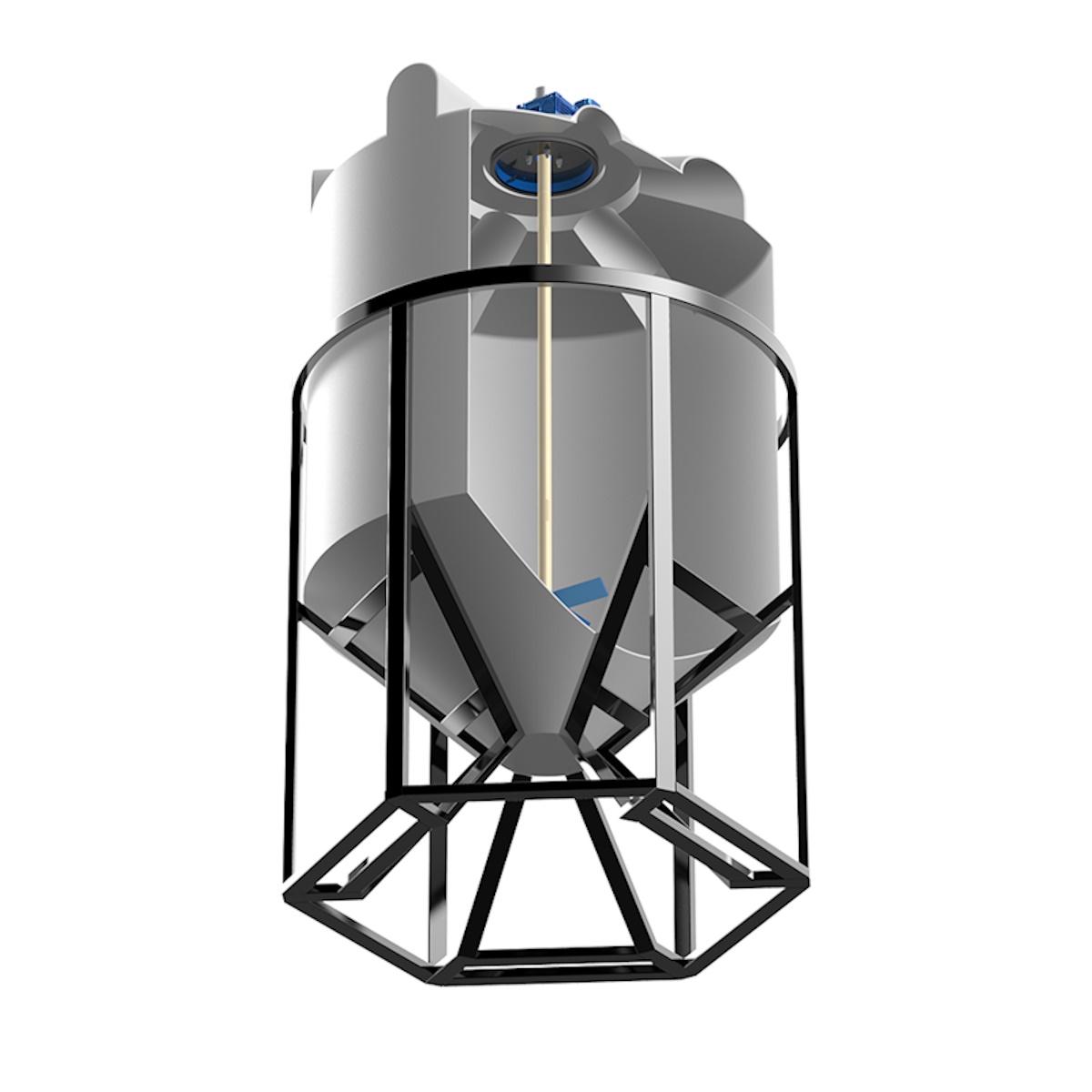 Конусная емкость K 2000 л (белая) с лопастной мешалкой в обрешеткой 