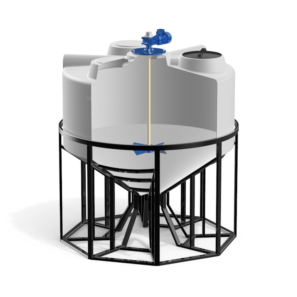 Конусная емкость KV 3000 л (белая) с лопастной мешалкой в обрешеткой 
