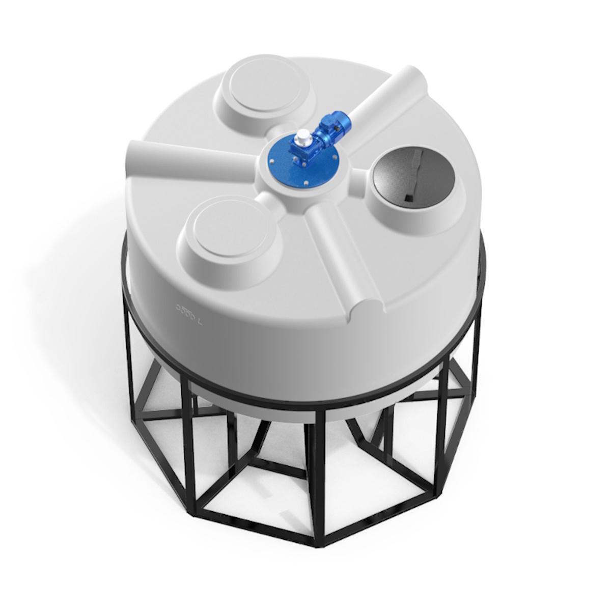 Конусная емкость KV 3000 л (белая) с лопастной мешалкой в обрешеткой 