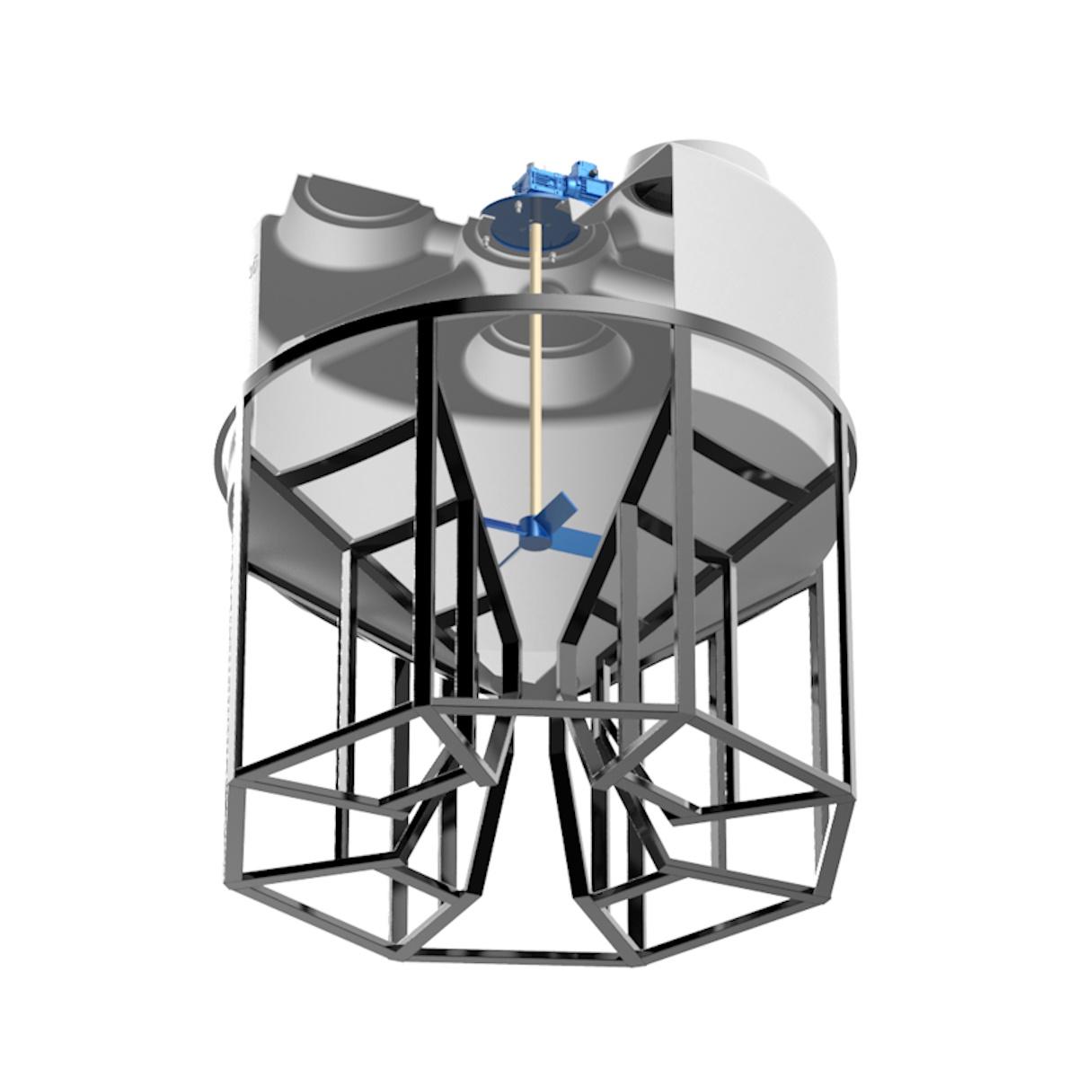 Конусная емкость KV 3000 л (белая) с лопастной мешалкой в обрешеткой 