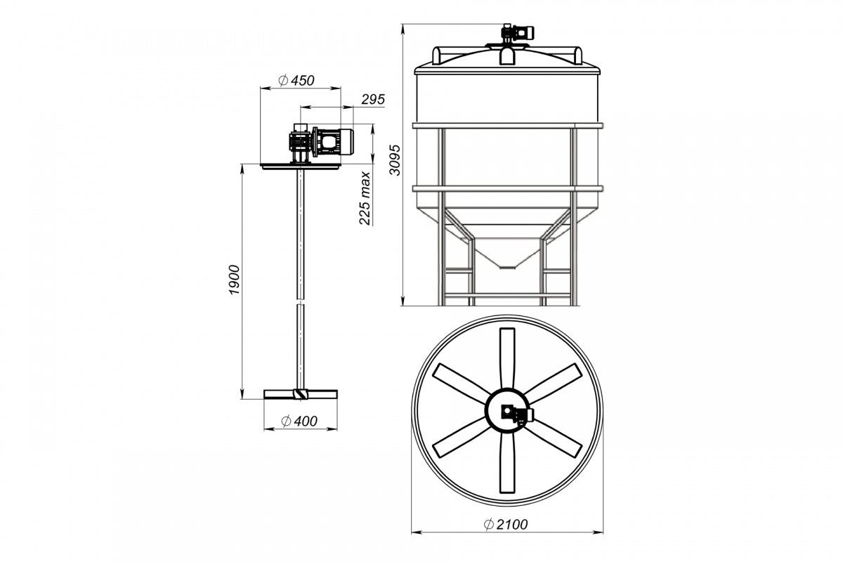 Емкость ЦКТ 5000 в обрешетке с лестницей с пищевой лопастной мешалкой (патрубок 110 мм) 