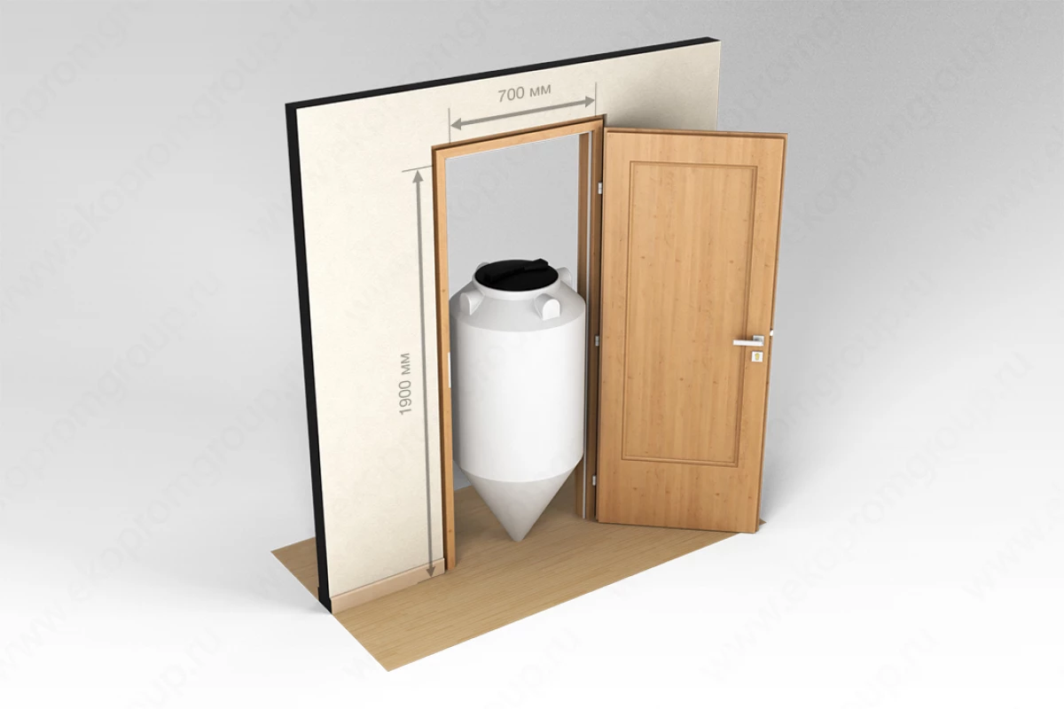 Конусная ёмкость с полным сливом, для хранения веществ с плотностью от 1,0 г/см