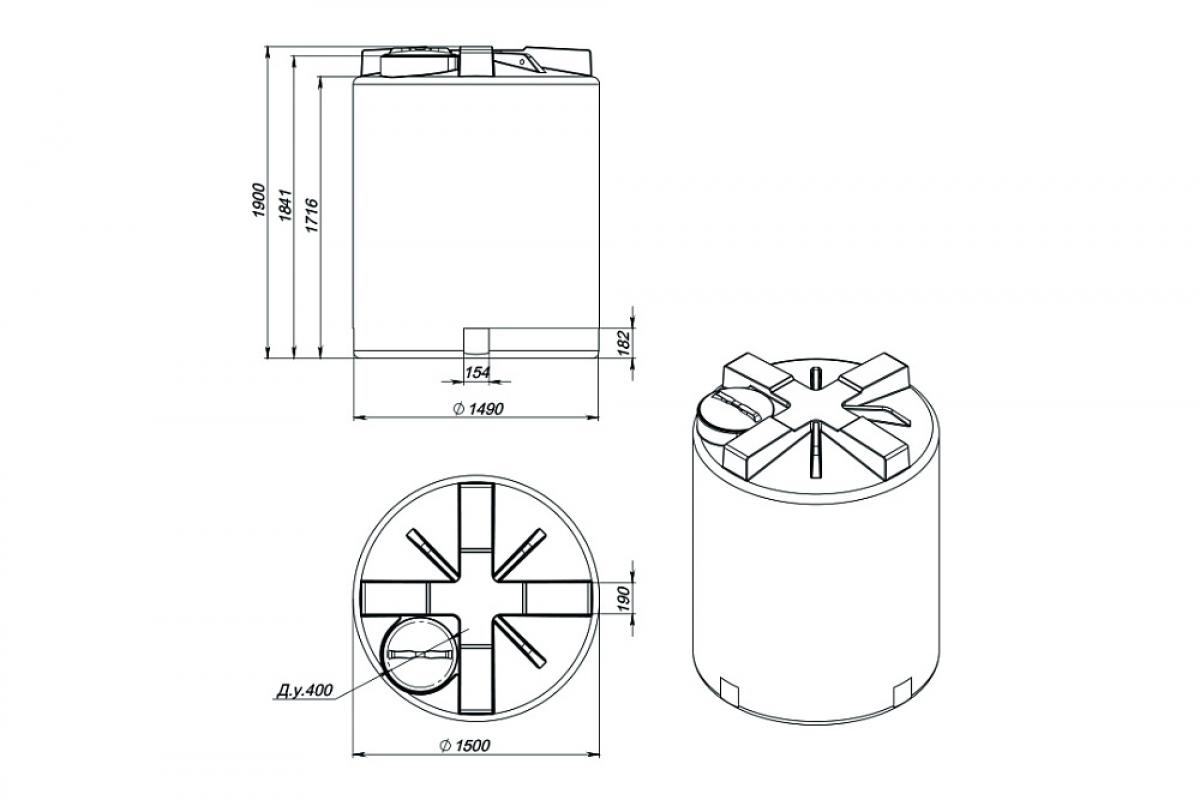 Емкость T 3000 л для различных жидкостей: воды, удобрений,  сыпучих, порошкообразных, гранулированных, вязких, для хранения веществ плотностью до 1,2 г/см³