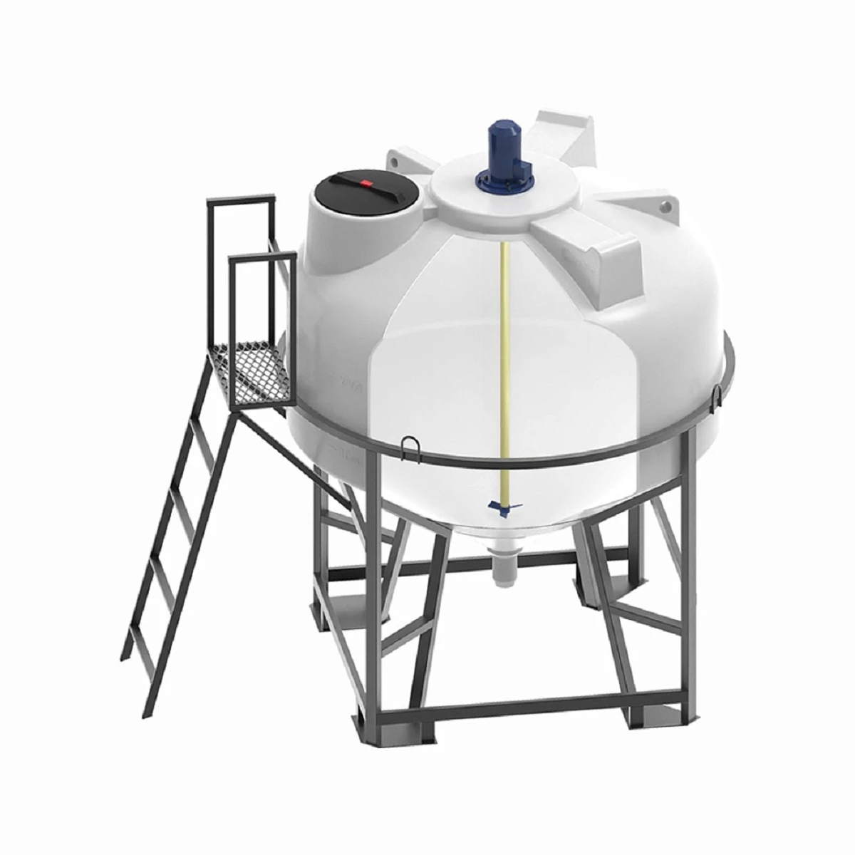 Конусная ёмкость ЦКТ 3 м3 (белая) с патрубком 110 мм в обрешетке с лестницей с пропеллерной