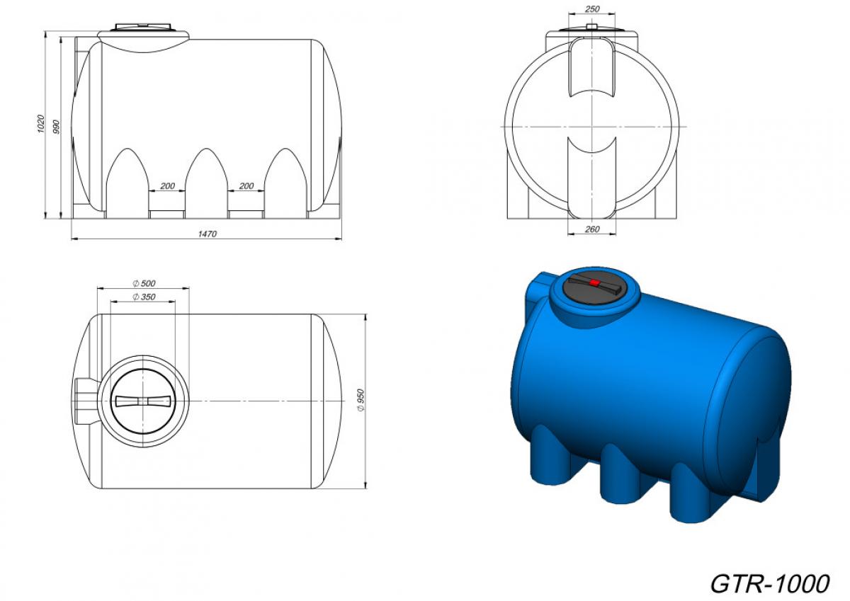 Емкость GTR 1000 л синий, питьевая и техническая вода, спиртосодержащие продукты, дезинфицирующие растворы, моющие средства, для транспортировки и хранения веществ плотностью до 1,0 г/см³