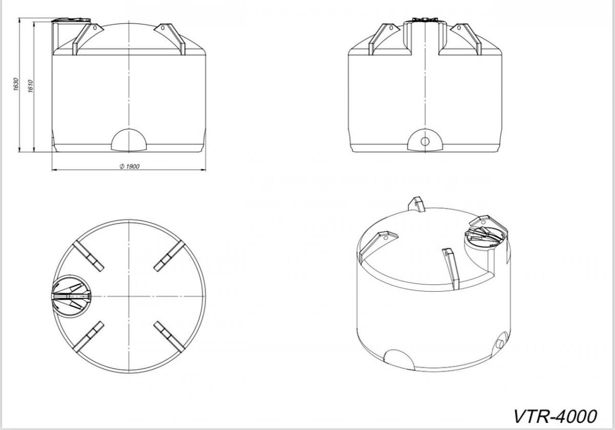 Емкость VTR 4000 л белый, для  питьевая и техническая вода, спиртосодержащие продукты, дезинфицирующие растворы, для транспортировки и хранения веществ плотностью до 1,0 г/см³