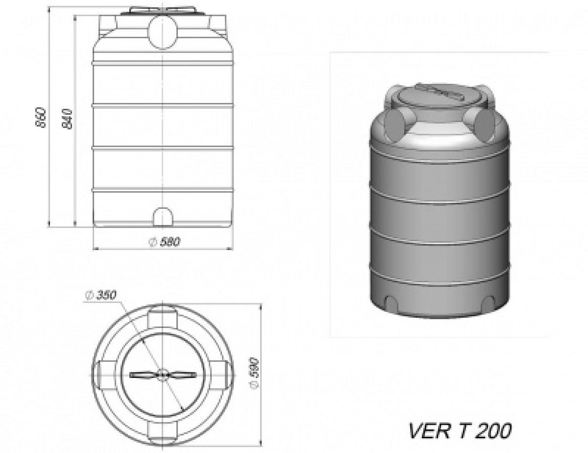 Емкость VER T 200  л черный,питьевая и техническая вода, удобрения, лаки и краски, машинное масло, дизельное топливо и т. д. для транспортировки и хранения веществ плотностью до 1,0 г/см³