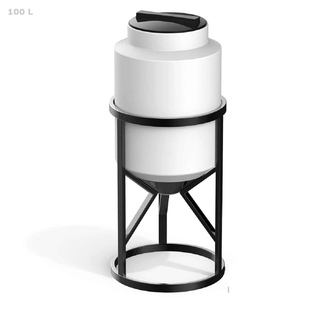 Конусная емкость К 100л (белый) в обрешетке с полным сливом.