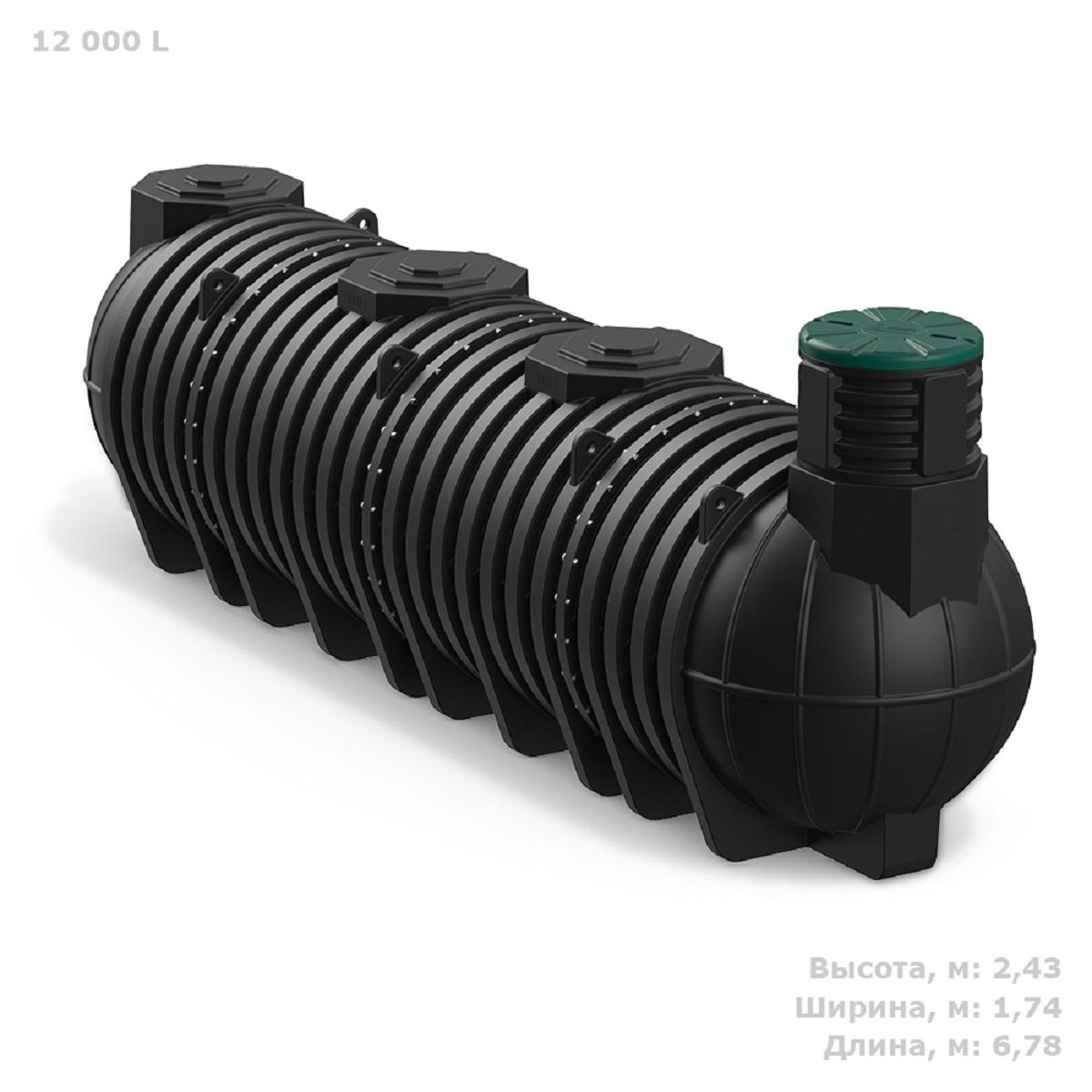 Подземная емкость DL 12000 л (черный) для подземного хранения дизтоплива, питьевой и технической воды,химически агрессивных жидкостей,организации локальной подземной канализации.