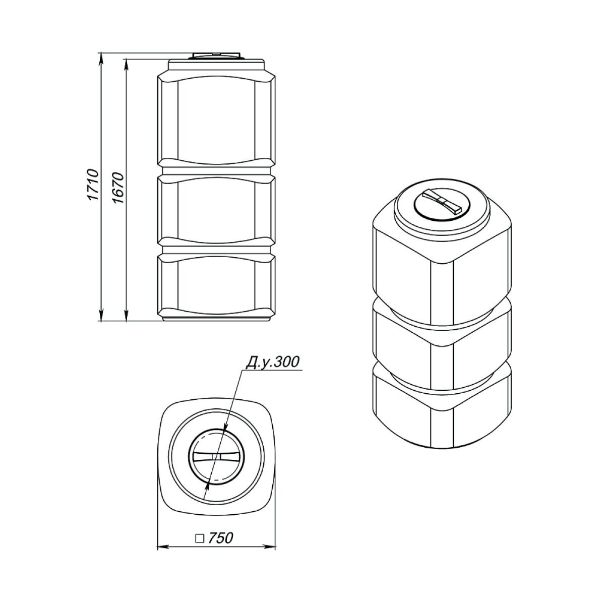 Емкость L 750л (черная) техническая вода, спиртосодержащие продукты, дезинфицирующие растворы, моющие средства, для транспортировки и хранения веществ плотностью до 1,0 г/см