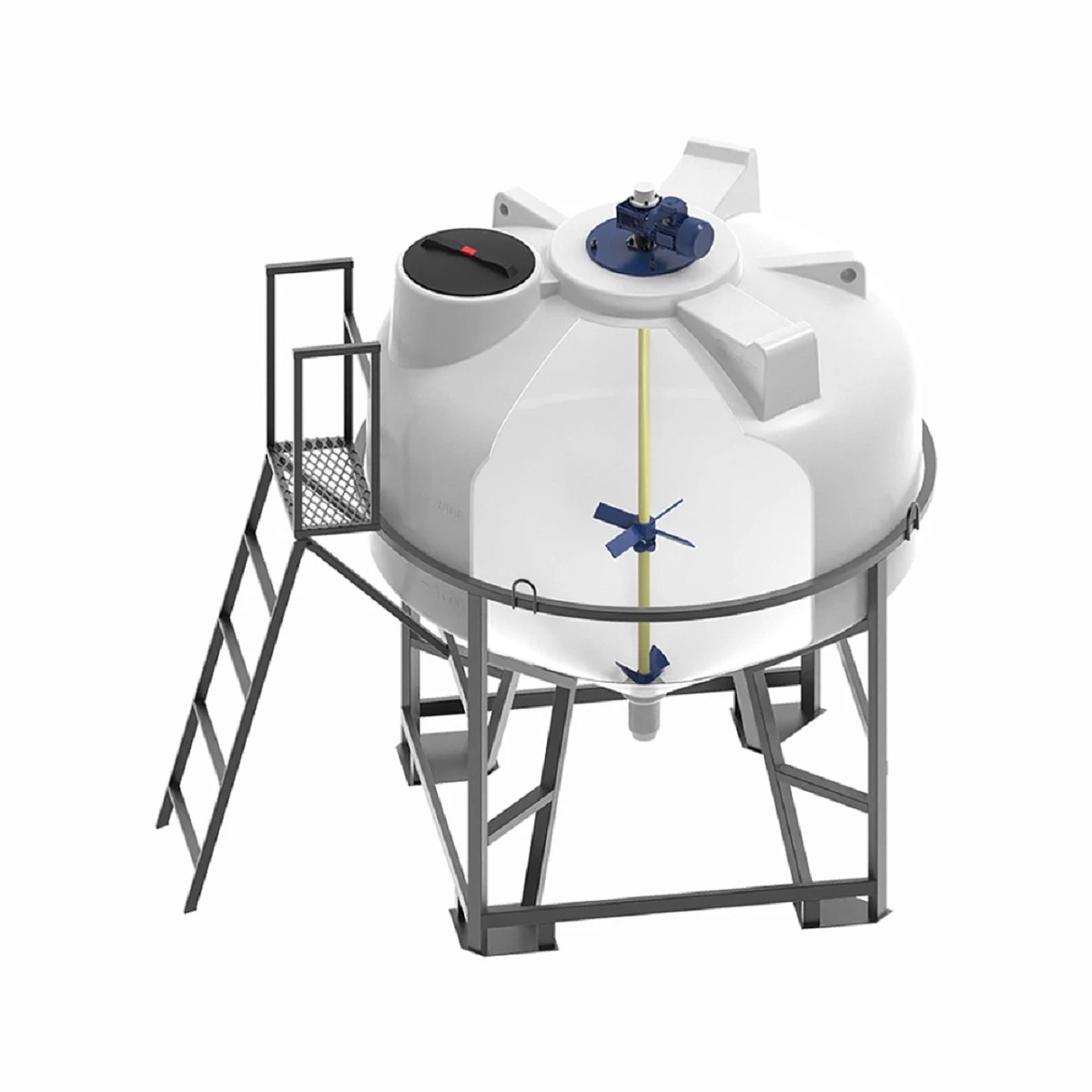 Конусная емкость ЦКТ 3 м3 (белая) с патрубком 110 мм в обрешетке с лестницей с двухъярусной лопастной Ж-Т мешалкой