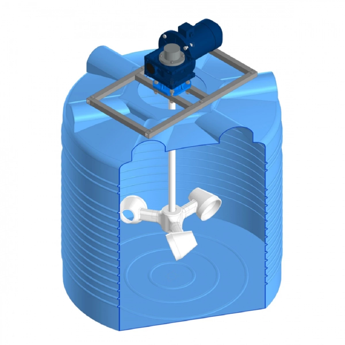 Емкость вертикально-цилиндрическая ЭВЛ 1 м3 (синяя) с мешалкой для вязких до 8 Pa/с 