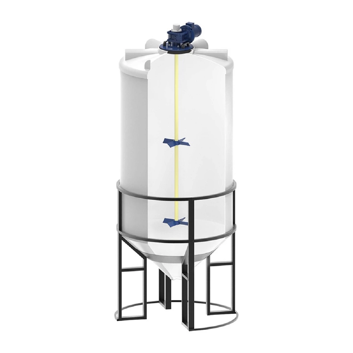 Конусная ёмкость ФМ 2 м3 (белая) в обрешетке с пищевой лопастной мешалкой 