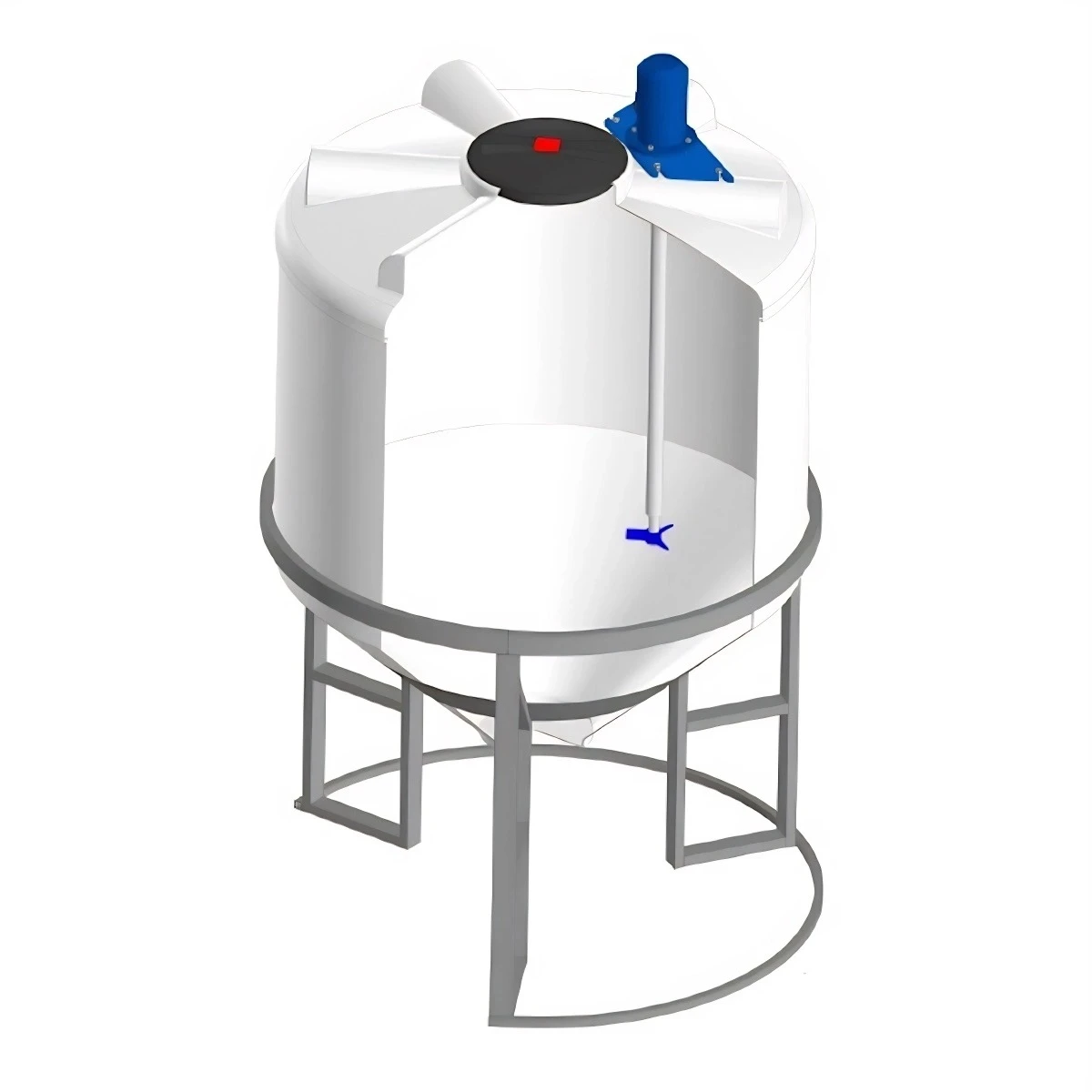 Конусная ёмкость ФМ 1 м3 (белая) в обрешетке с пропеллерной мешалкой 
