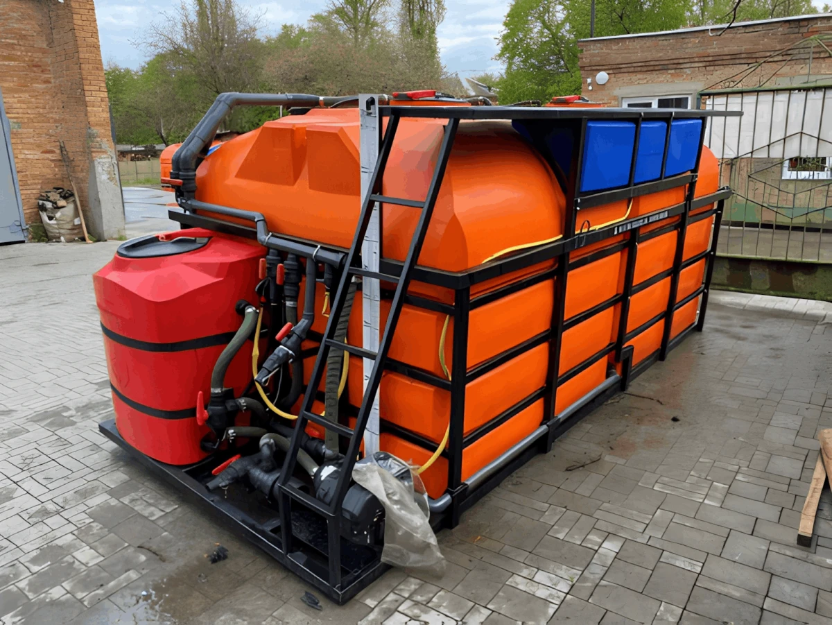 МОБИЛЬНЫЙ РАСТВОРНЫЙ УЗЕЛ Позволяет готовить рабочие растворы из жидких и сухих гранулированных компонентов (удобрений)